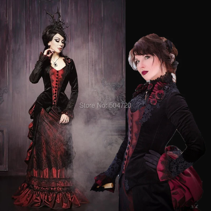 

Tailored!NEW Black Velvet Duchess Theatre Vintage costumes Renaissance Gothic Civil war Halloween Cosplay Gown dress HL-304