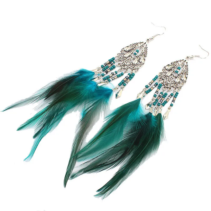 Винтажные преувеличенные Boho полые Висячие рисовый бисер серьги Национальный