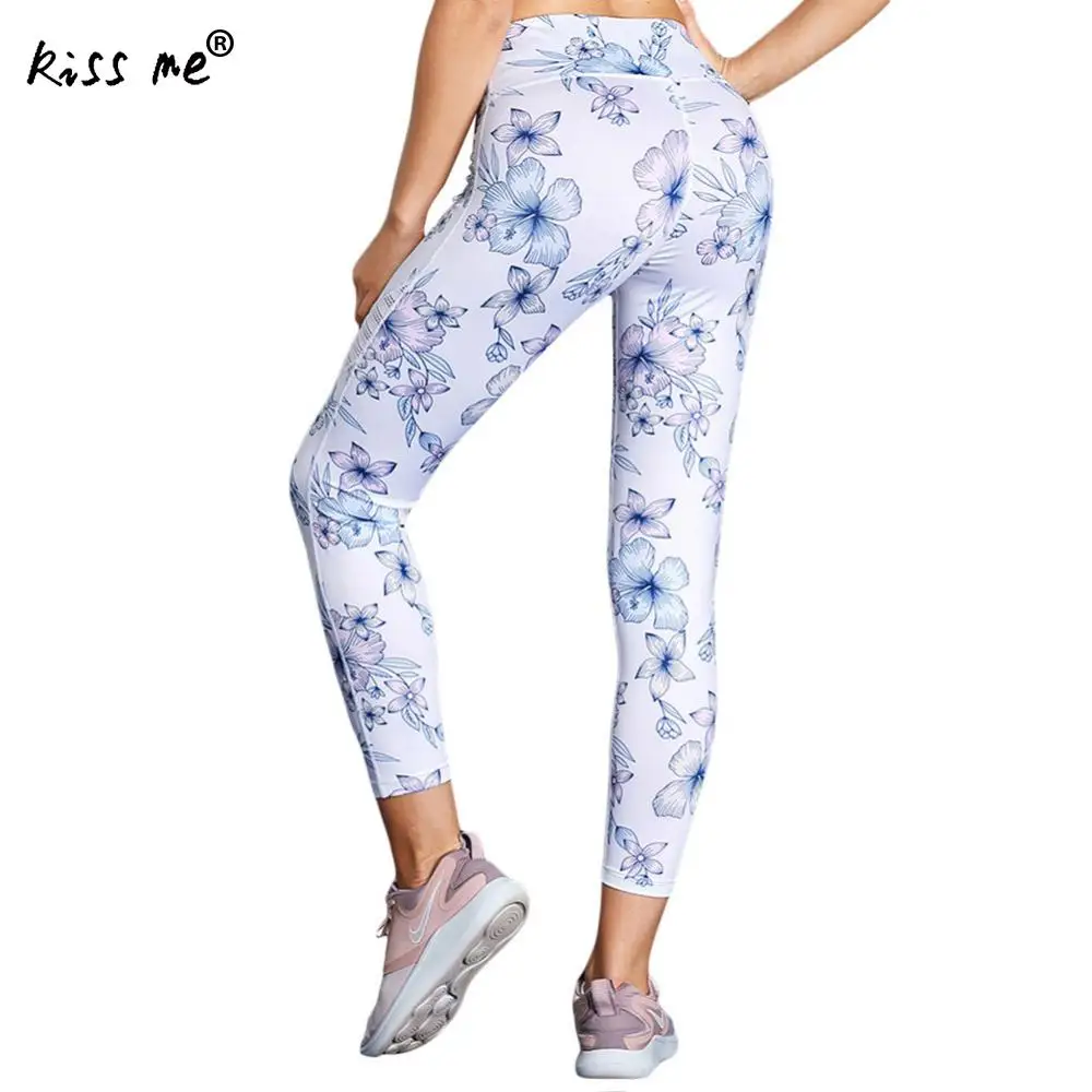 Hollow Flower Print Women Yoga Pants High Waist Gym Legging Sport Women