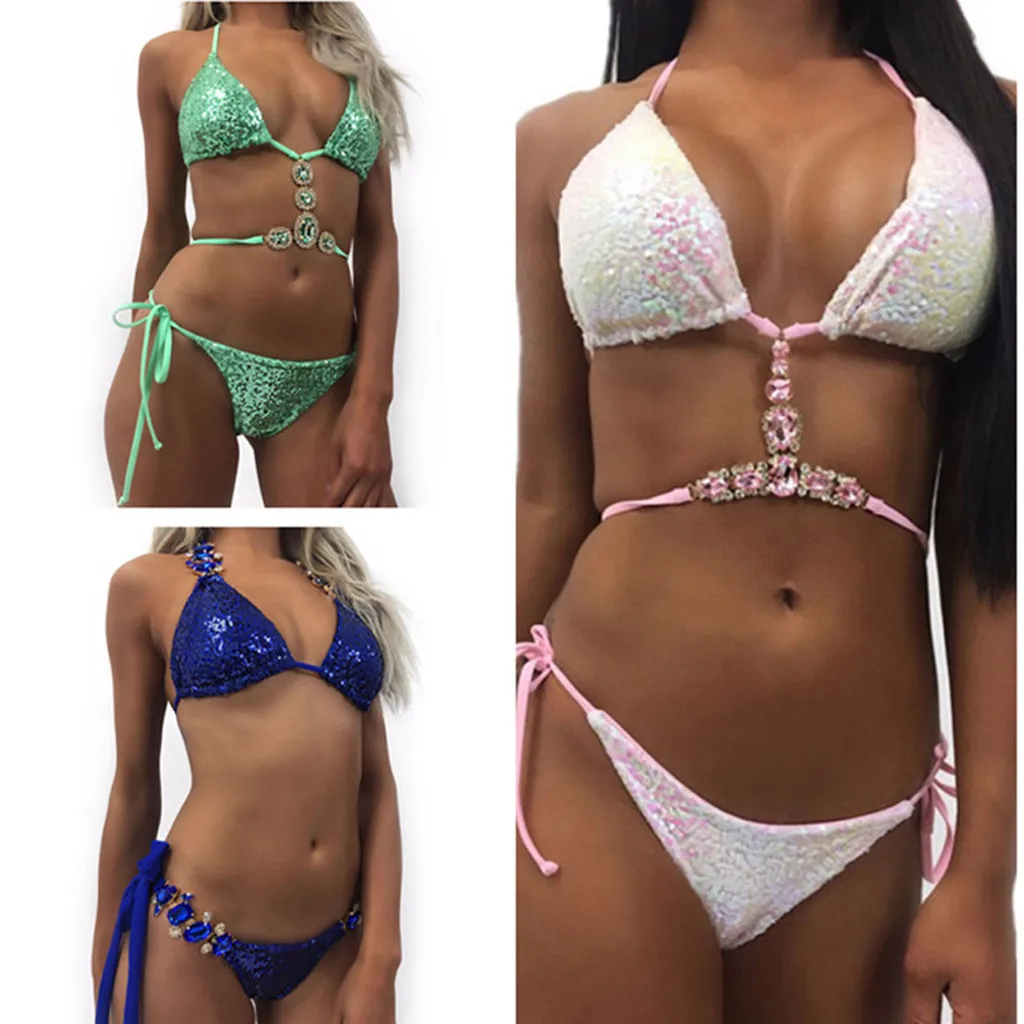 

swimsuit bikini women's swimming suit swimwear women 2019 Crystal Drill Sequins Bikini Set Beach Swimwear Beachwear Swimsuit
