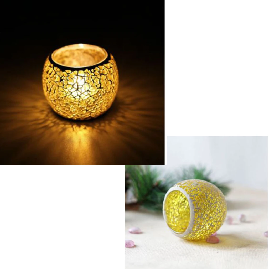 Handmade Mosaic Stained Glass Candle Holder Tea Light Succulent Planter Small Plant Flower Pot