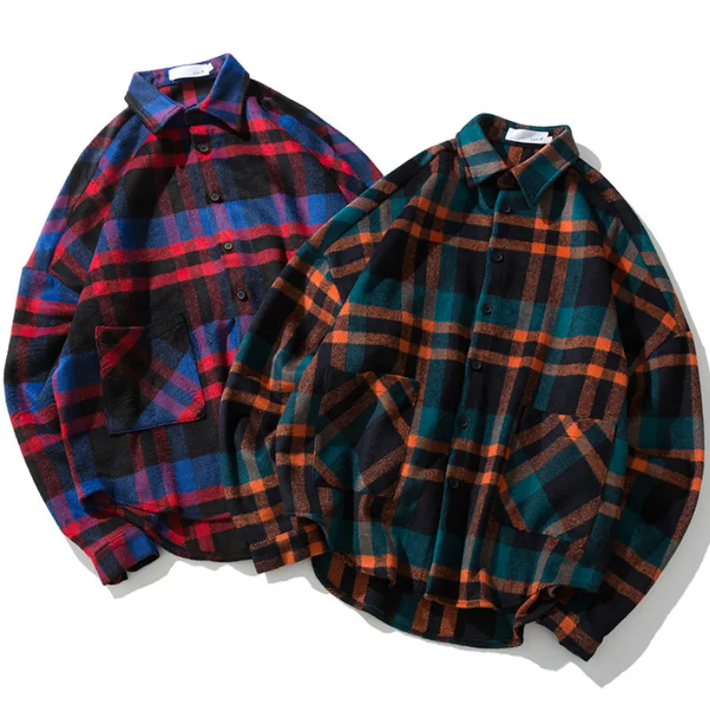 H.A. Sueno 2018 new spring thick tartan check shirts thick plus size long checked shirt vintage 