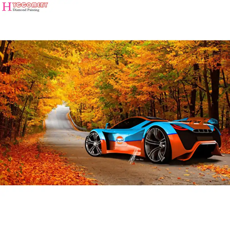 Алмазная вышивка красный спортивный автомобиль крестиком своими руками