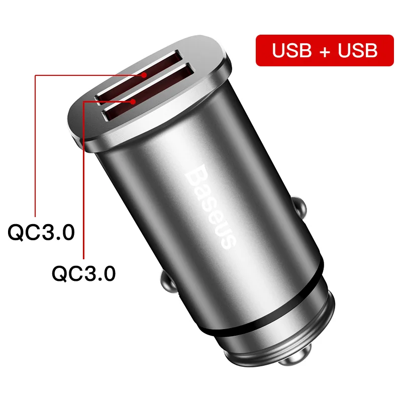 Dual QC3.0 Silver Baseus 30 Вт автомобильное зарядное устройство USB C PD быстрое зарядное устройство для iPhone 11 Pro Max Быстрая зарядка 4,0 3,0 зарядное устройство для телефона Xiaomi HUAWEI samsung - Тип штекера: Dual QC3.0 Silver