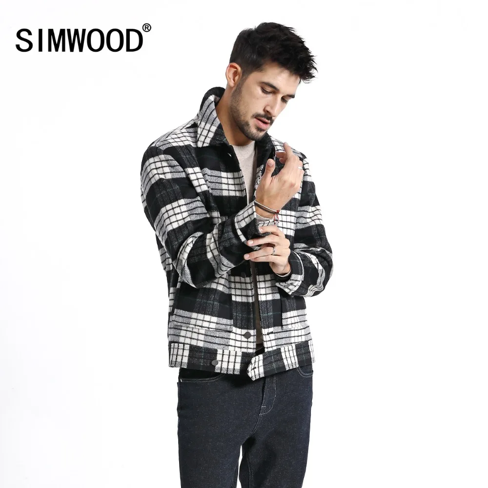 

SIMWOOD 2019 autumn Jackets Men Fashion Plaid Casual Wool Blends Coats Men Outwear Brand Clothes Jackets casaco masculino 180618