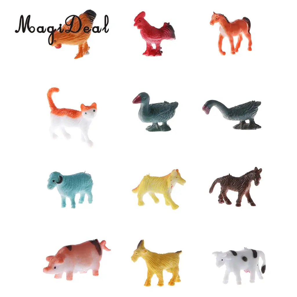 12Pcs/Pack Plastic Farm Animal Models Kids Children Baby Educational Toy Party Bag Fillers Home Desk Decoration