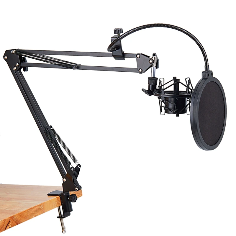 NB-35 Microphone Scissor Arm Stand and Table Mounting Clamp&NW Filter Windscreen Shield& Metal Mount Kit