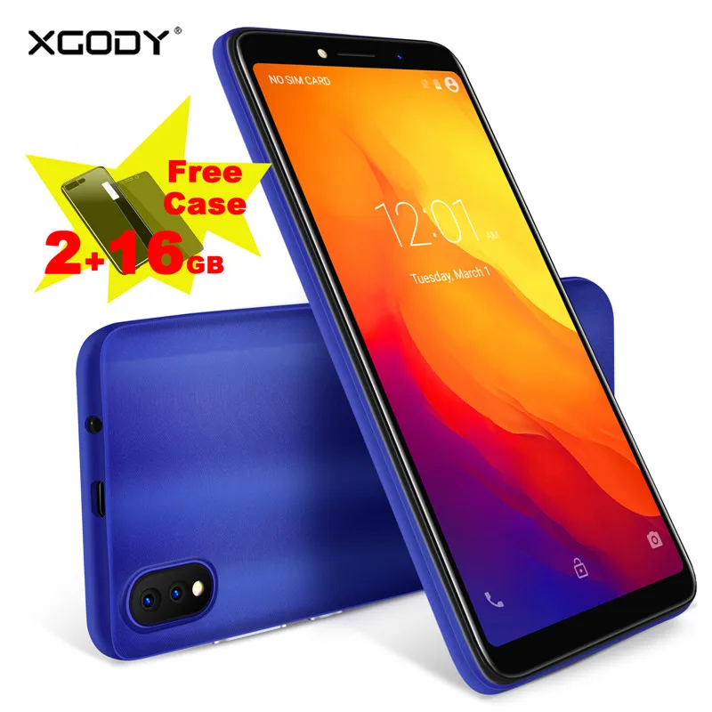 XGODY P20 Mobile Phone 5.5 inch 18:9 MTK6580 Quad Core 2GB RAM 16GB ROM 5MP Cameras Android 8.1 3G Smartphone