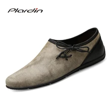 Plardin New Four seasons Fashion Plus Size Man Split Leather soft Comfortable Casual Light loafers Lace