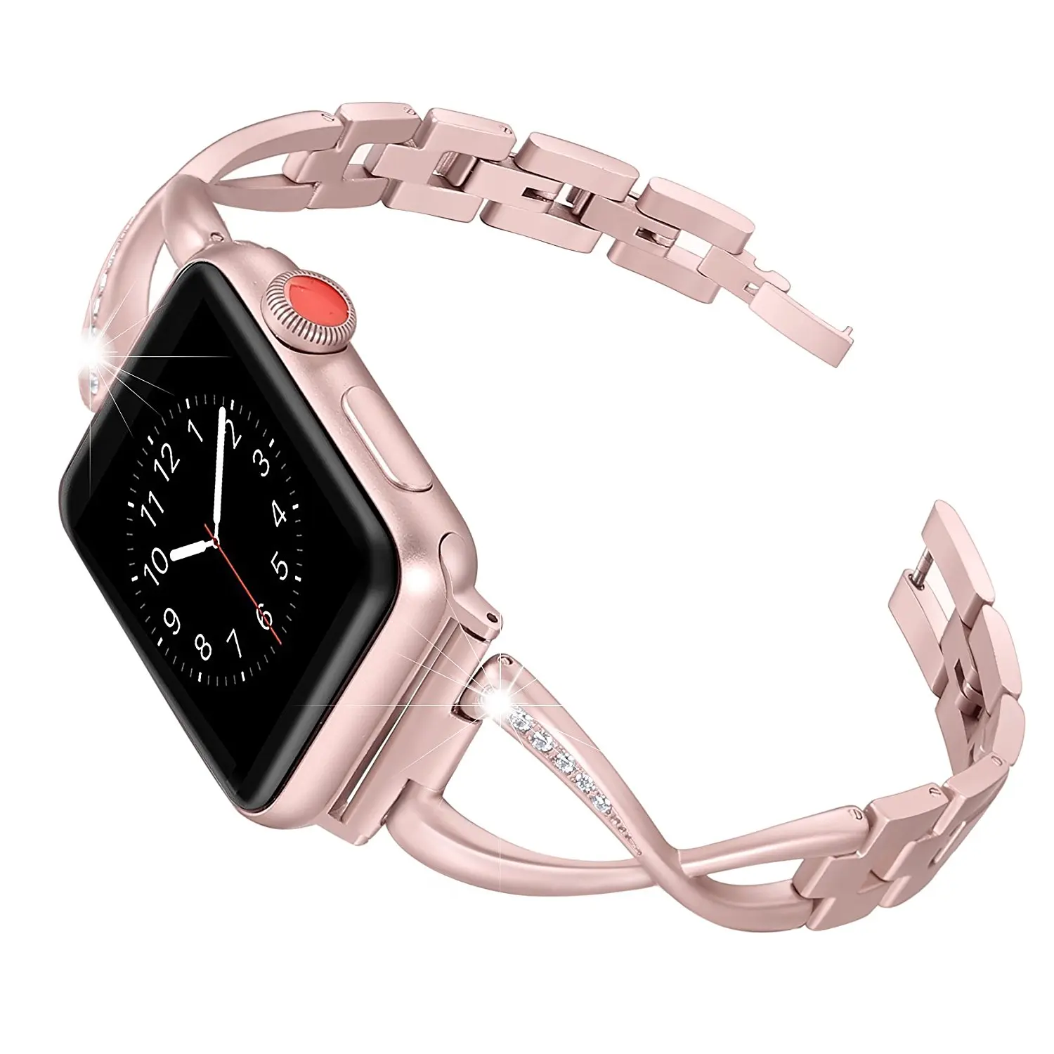 Браслет JANSIN для Apple Watch 38 мм 40 мм 42 мм 44 мм женский ювелирный браслет из нержавеющей стали с кристаллами и бриллиантами для iWatch серии 5 4 3 2 1 - Цвет ремешка: Rose pink
