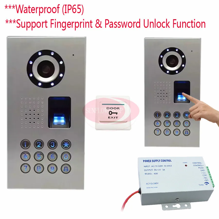 

IP65 Fingerprint/Code Video Phone Intercom Doorbell Camera Video Intercom CCD Camera 700lines+12V Access Control Power Supply
