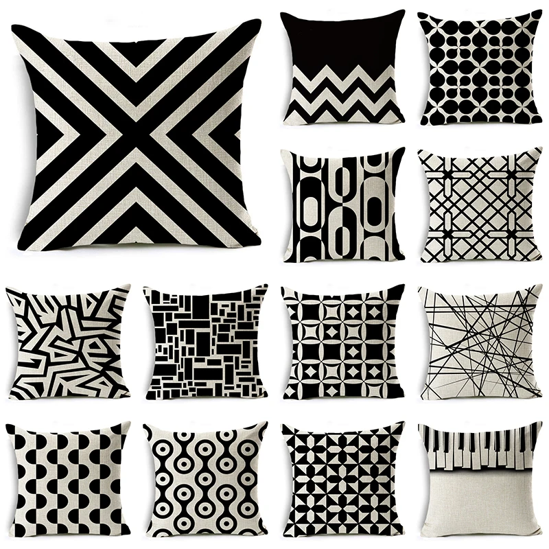 

WZH Black White Modern Style Cushion Cover 45x45cm Linen Decorative Pillow Cover Sofa Bed Pillow Case