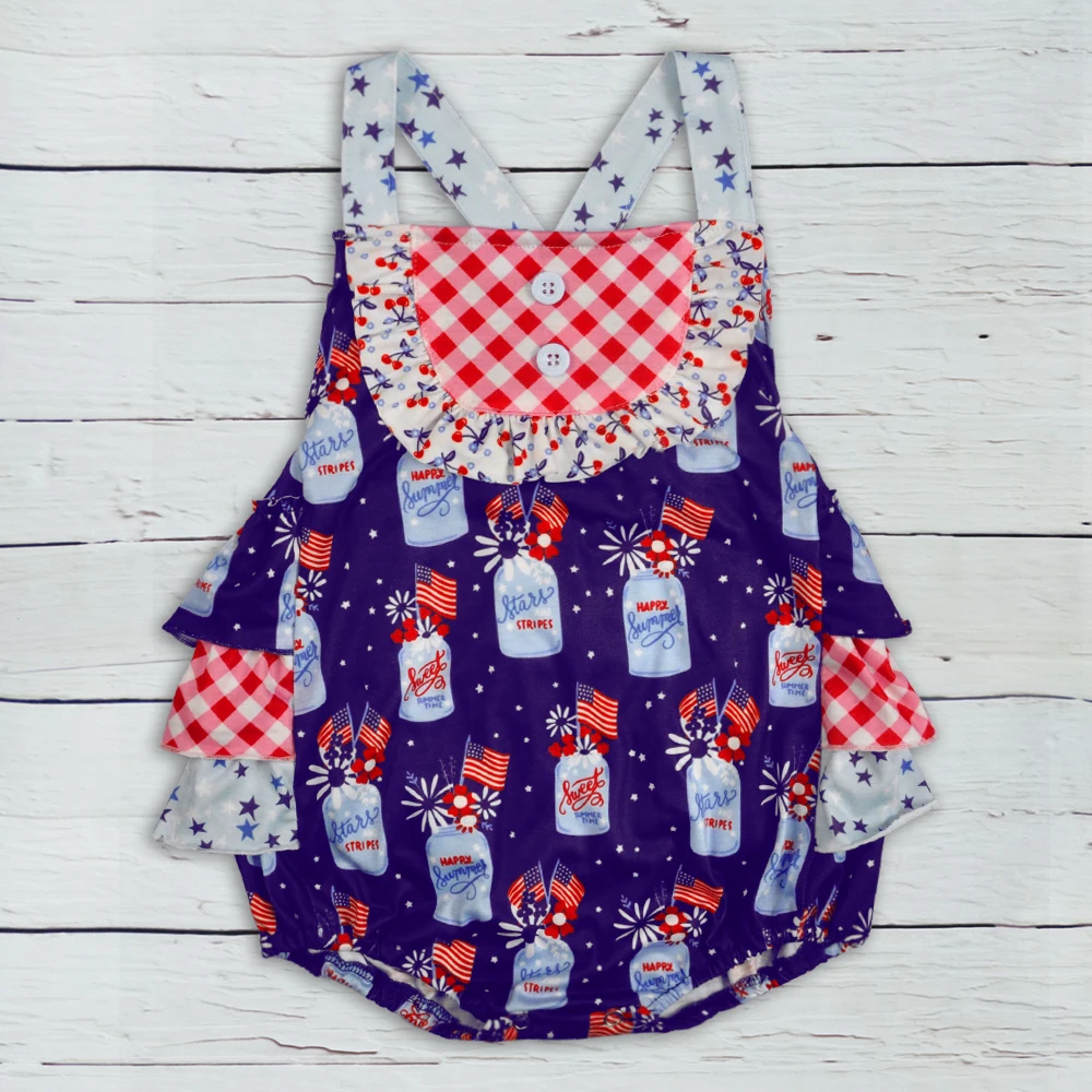 

4th of July baby romper Wholesale Summer Clothes Kids Remake Girls Boutique Cotton Romper GPF903-510