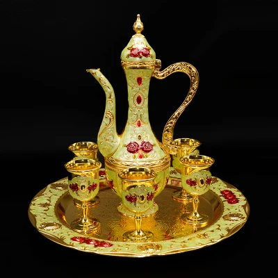 Vintage Wine 8 Set Liquor Wine Glass Bottle Gold Cup Wine Pot