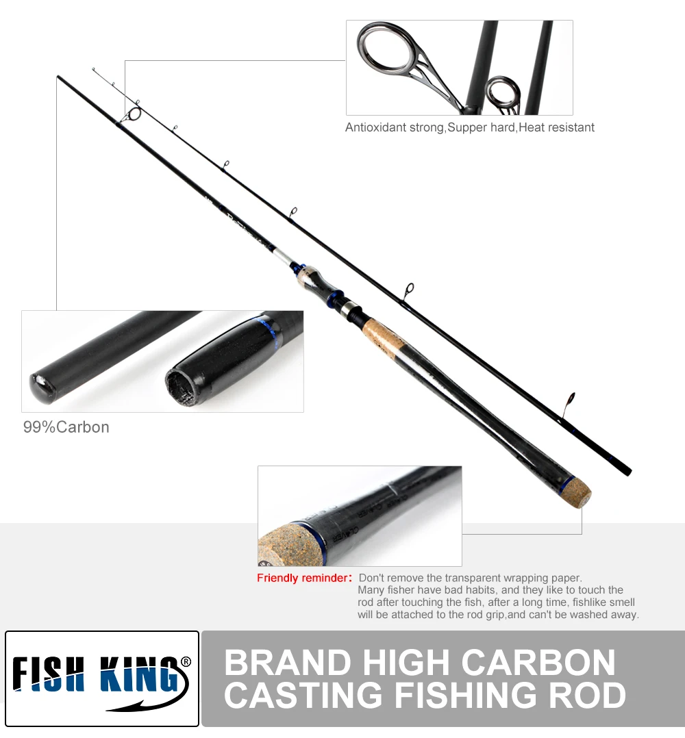 FISH KING Hi Carbon Мягкая приманка Удочка 5 цветов 2,1 М-2,7 м 2 секции приманки вес 2-40 г Спиннинг удочка для приманки рыбалки