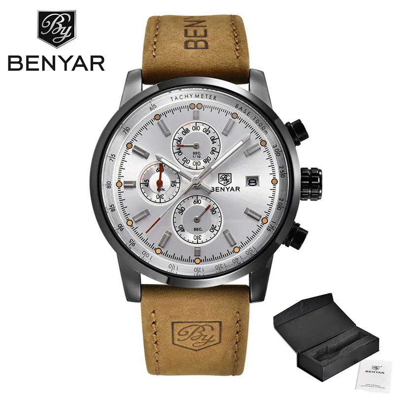 BENYAR новые мужские часы модные/спортивные/кварцевые мужские s часы лучший бренд класса люкс мужские наручные часы Reloj Hombre дропшиппинг - Цвет: Black white