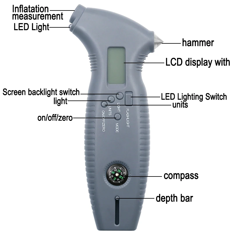Измерительный инструмент безопасный молоток подсветка резак восемь-в-одном цифровой датчик давления в шинах