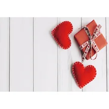 Laeacco Wooden Boards Wall Red Hearts Gift Bow Baby Portrait Scene Photography Background Photographic Backdrop For Photo Studio
