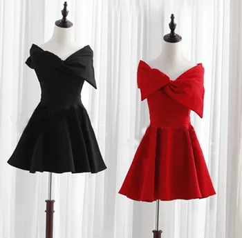 

2015 pleated summer dress strapless big bowknot vestidos for evening party black/ red 50s vintage dresses rockabilly