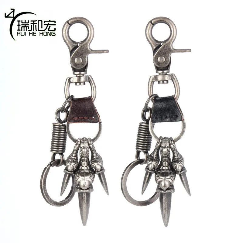 

Personality Lovers Keychain Alloy Eagle Claw and Black Genuine Leather Retro Punk Key Chains 2 Colors Available Wholesale