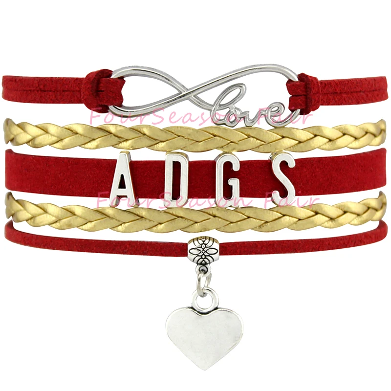 Custom Infinity Love Alpha Delta Gamma Heart Charm Bracelet Wax Cord ...