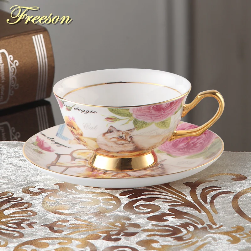 

Royal Pet Bone China Tea Cup Saucer Spoon Set 200ml British Advanced Porcelain Coffee Cup Europe Cafe Ceramic Teacup Drop Ship