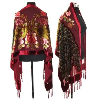 

Burgundy Laide's 100% silk velvet Shaw Scarf Wrap Wholesale and Retai SW3070