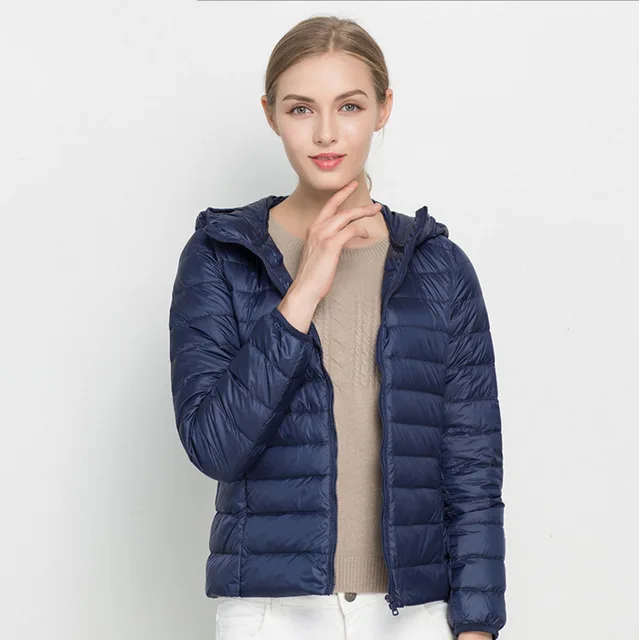 С капюшоном, 90% белая куртка на утином пуху, Осень-зима, 14 цветов, новая теплая тонкая куртка на молнии для беременных женщин, модное легкое пуховое пальто, M-4XL - Цвет: Navy blue