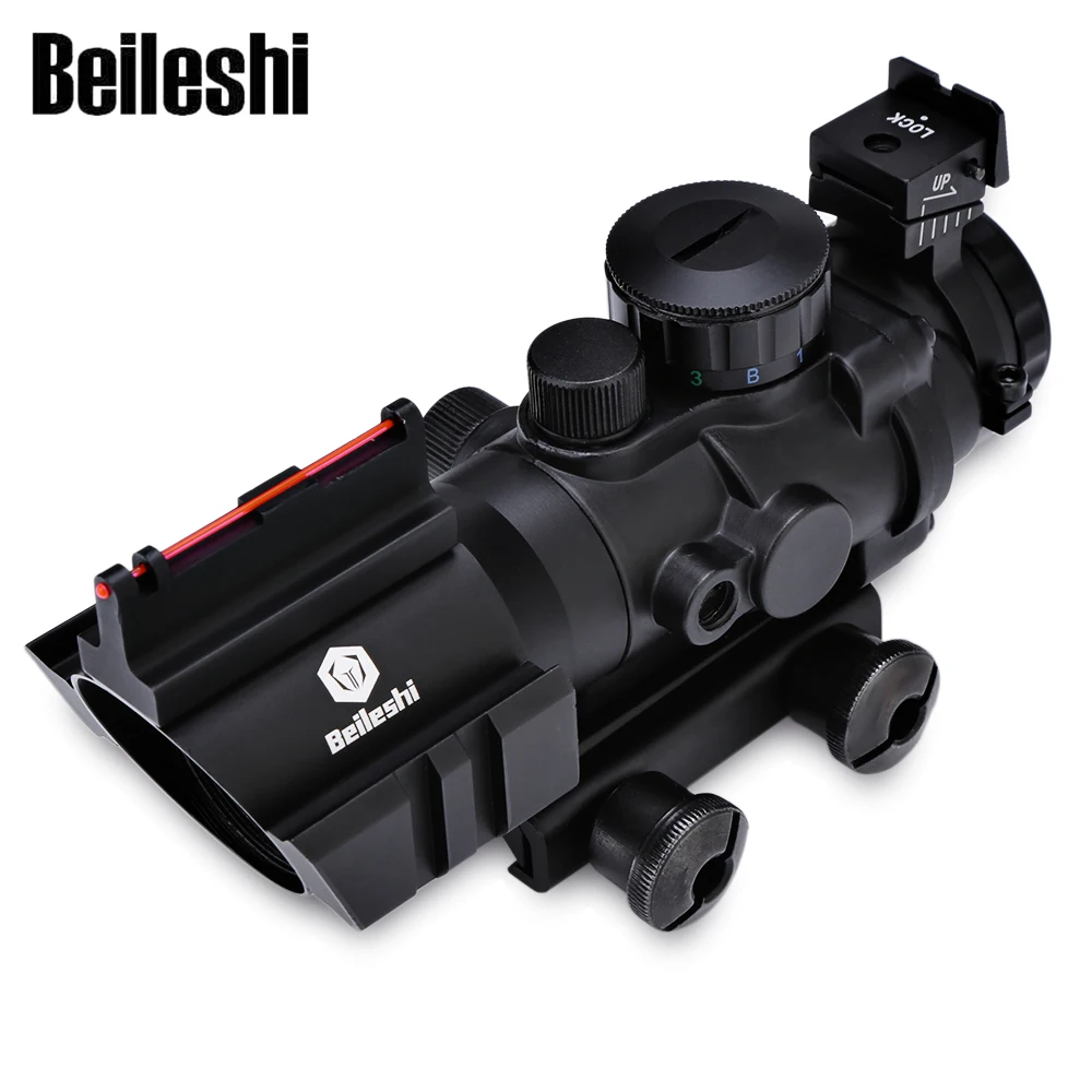 

4X32 Riflescope Tactical Compact Hunting Scope Red Green Blue Dot Light Fiber Sight with 3 Wrench 20MM Rail Hunting Optics