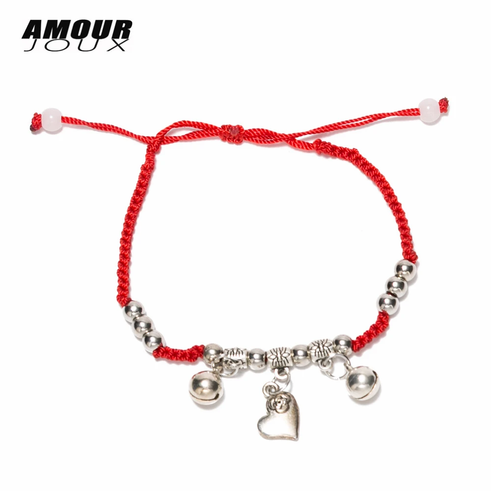 AMOURJOUX Fashion A Bracelet Lucky Red Thread String White Heart Charm Dual Layer Adjustable Chain Bracelets For Women | Украшения и