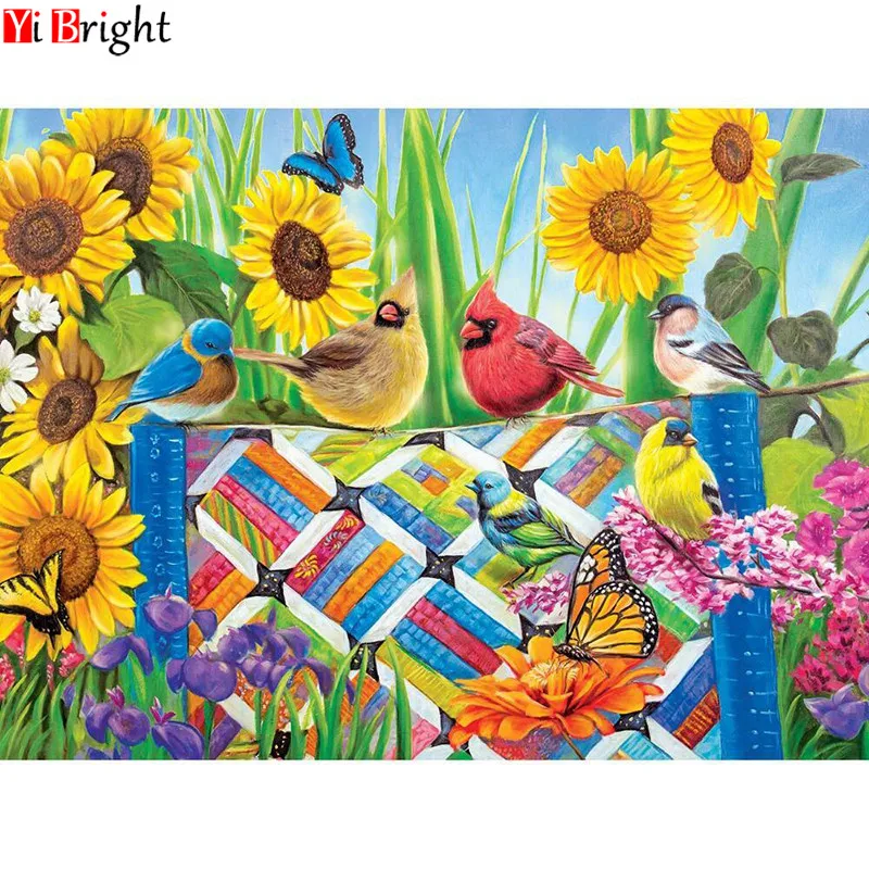 

5D DIY full square diamond painting cross stitch sunflower & bird diamond embroidery rhinestone mosaic home decoration XY1
