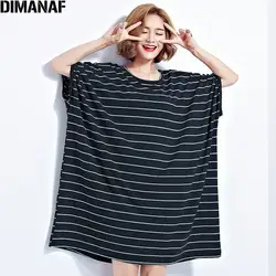 Dimanaf летняя футболка плюс Размеры Для женщин хлопок полосатый принт с рукавами «летучая мышь» женские Повседневное Batwing большой Размеры