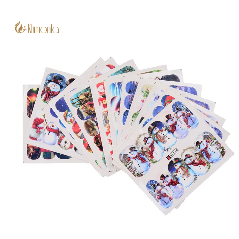 

12Pcs Colorful Christmas Nail Sticker Santa Claus Snowman Elk Christmas Tree Pattern Water Transfer Manicure Nail Art Wraps Tool