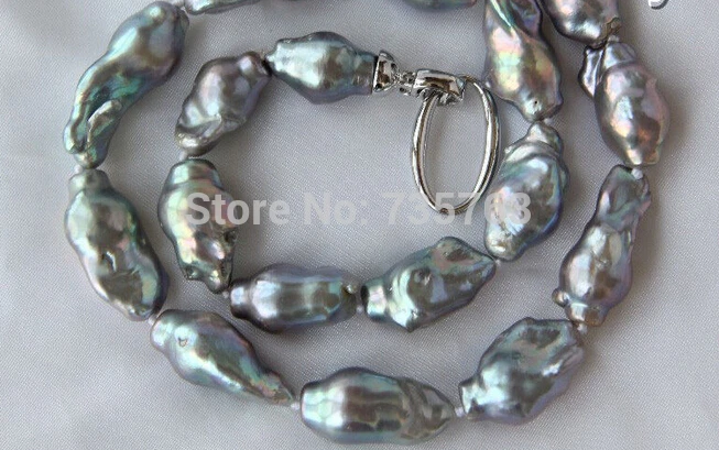 

NEW N244 baroque gray keshi reborn freshwater pearl necklace