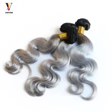 3 Pcs Ombre Brazilian Hair Weave Bundles Pre-Color 1b/50 Grey Body Wave Bundles Human Hair Bundles Three Tones Remy Hair Venvee