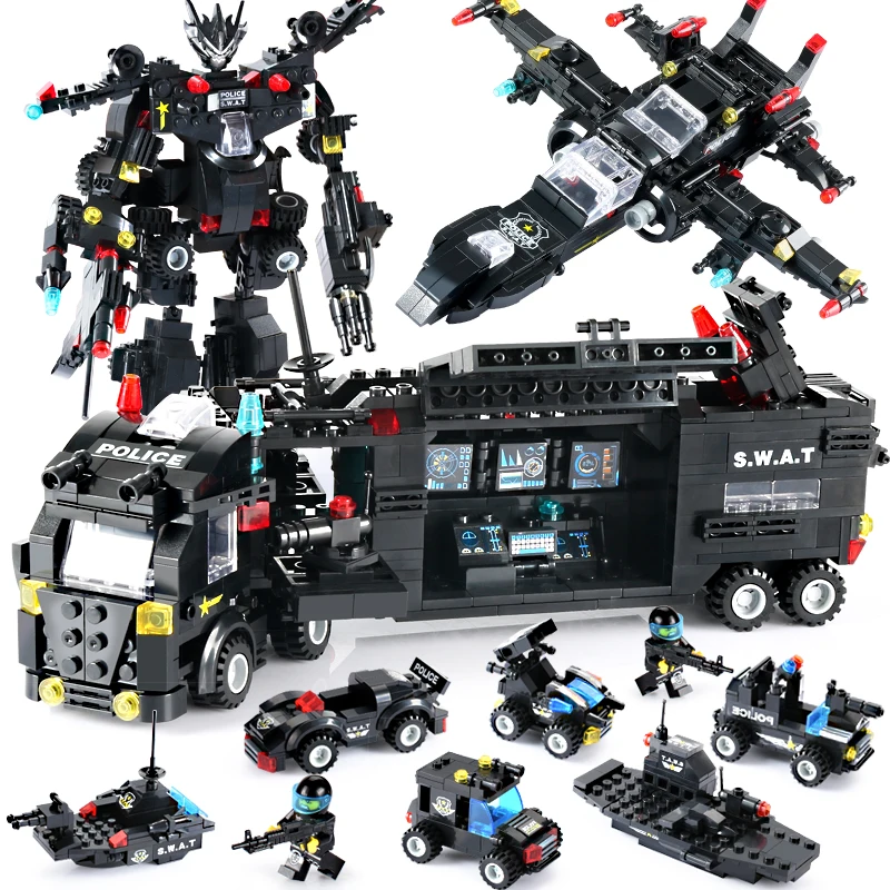 

8 in 1 City Police Truck Building Blocks Compatible LegoINGly Vehicle Car Helicopter Police Station Blocks DIY Bricks Children