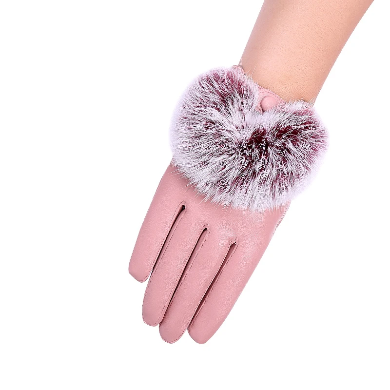 Женские перчатки из искусственной кожи зимние милые экран Luvas Furry теплые рукавицы