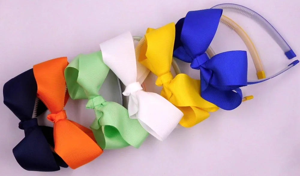 

Solid grosgrain Ribbon Headband bow , Plastic Headband with teeth Random Colors 15pcs