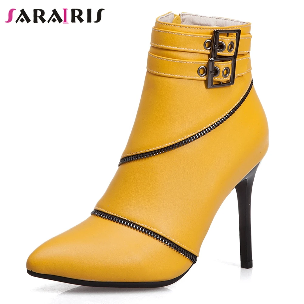 

SARAIRIS New Hot Dropship Plus Size 35-50 Thin High Heels Shoes Woman Boots Female Zip Up 5 Colors Ankle Boots Woman Shoes