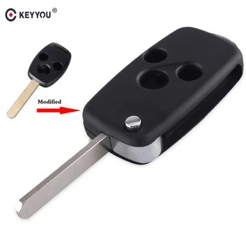 

KEYYOU Uncut Blade 3 Buttons Modified Folding Flip Remote Key Shell Cover For Honda Accord CR-V Civic Pilot Car Key Cover