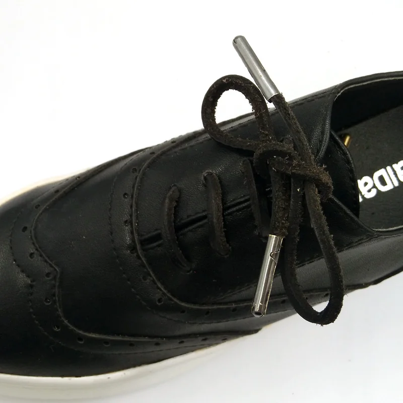 3 Pairs Fashion Genuine Cowhide Square Colorful Aolid Shoelace Boat Doug Shoe Retro Leather Boot Shoestring Metal Head Shoelaces