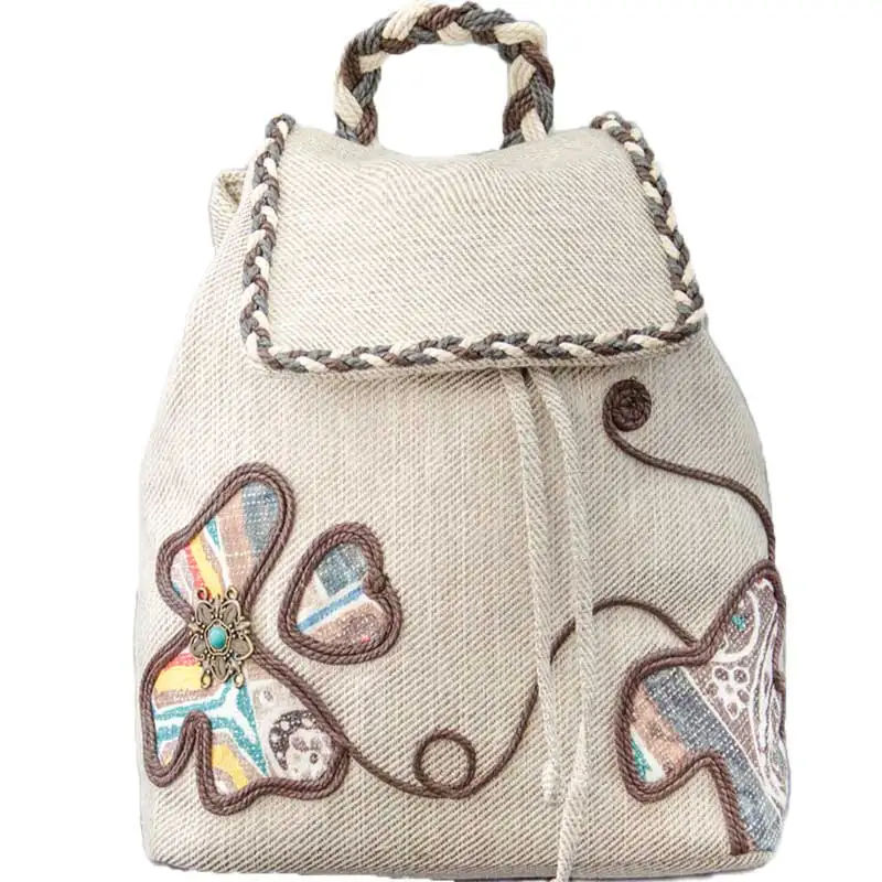 

New style national style handmade wax thread weaving women's travel package ,embroidered backpack