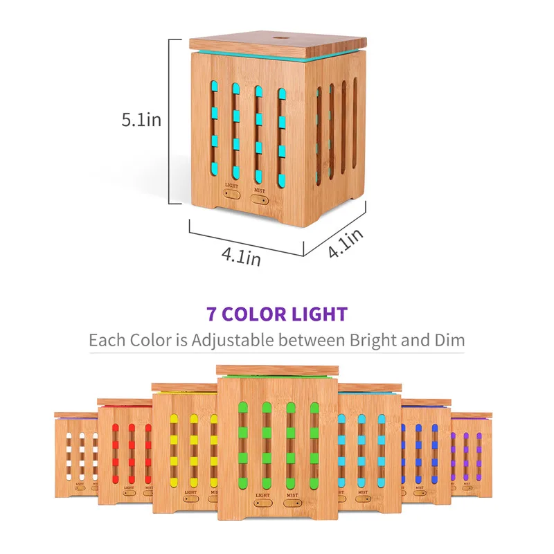 

DEVISIB Real Bamboo Essential Oil Diffuser Ultrasonic Aromatherapy Diffusers with 7 LED Colorful Lights and Waterless Auto Shut