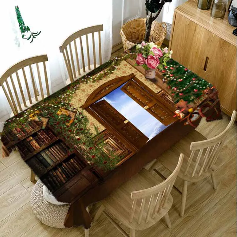 

Meijuner Polyester Christmas Stove Candle Printed Table Cover for Xmas Thanksgiving Dinner Tablecloth Home Party Decor MJ034