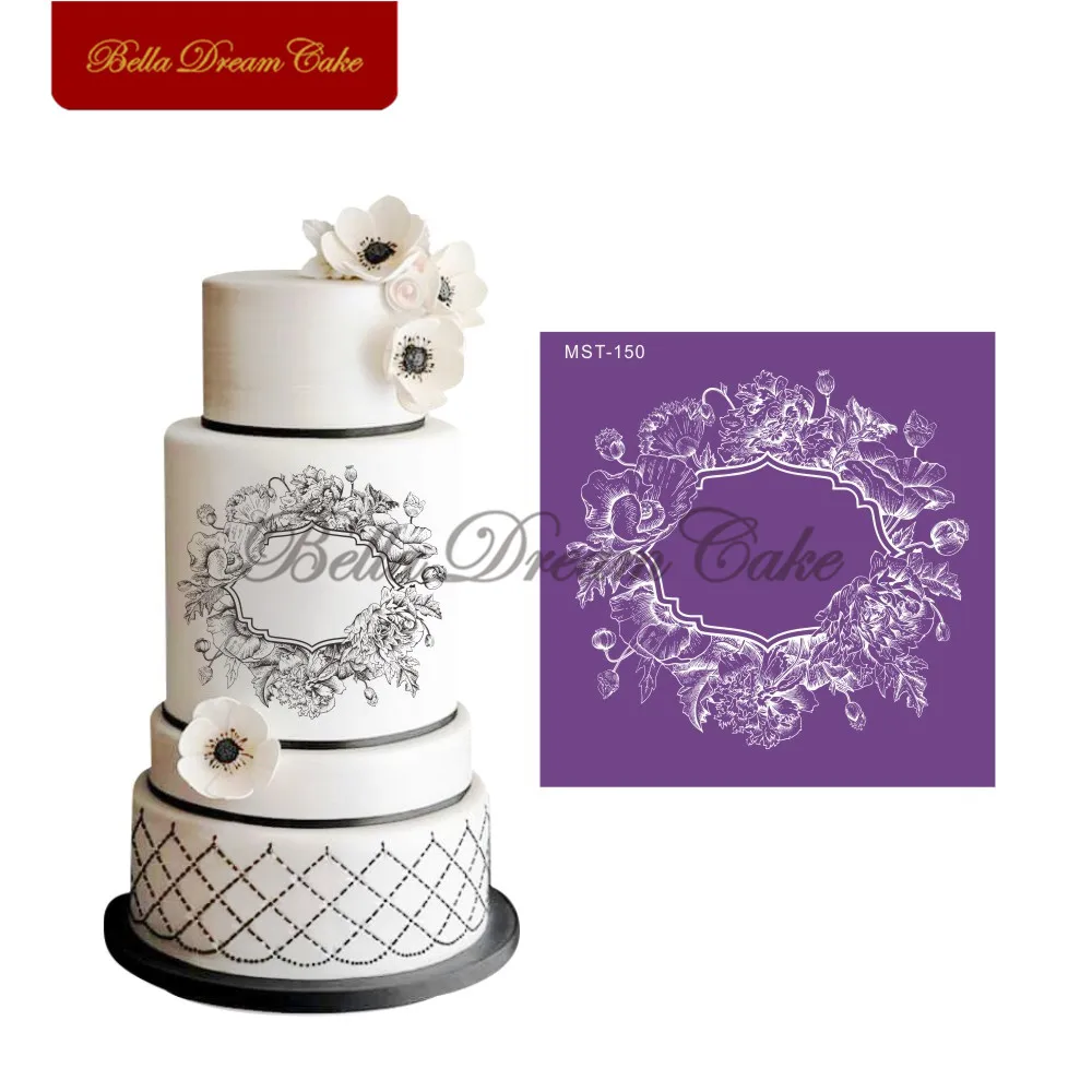 

Iris Flower Frame Design Mesh Stencil Fondant Cake Stencils Template for Wedding Fabric Cake Mould Cake Decorating Tool Bakeware