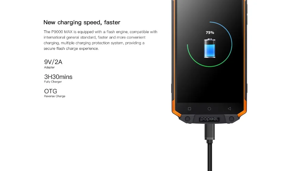 Top POPTEL P9000 MAX Mobile Phone MTK6750 Octa Core RAM 4GB ROM 64GB Android 7.0 IP68 Waterproof 5.5" 13.0MP 9000mAh 4G Smartphone 2