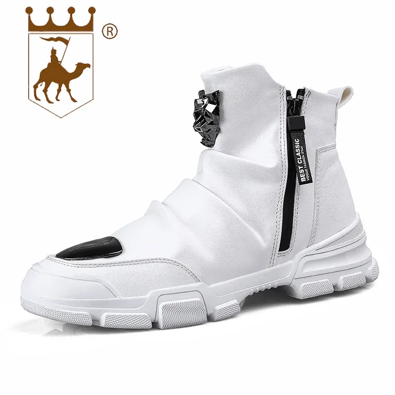 

BACKCAMEL Boots Men 2019 Spring New High Shoes Men's Trend British Casual Zipper Lightweight Slip Wear SIZE39-44