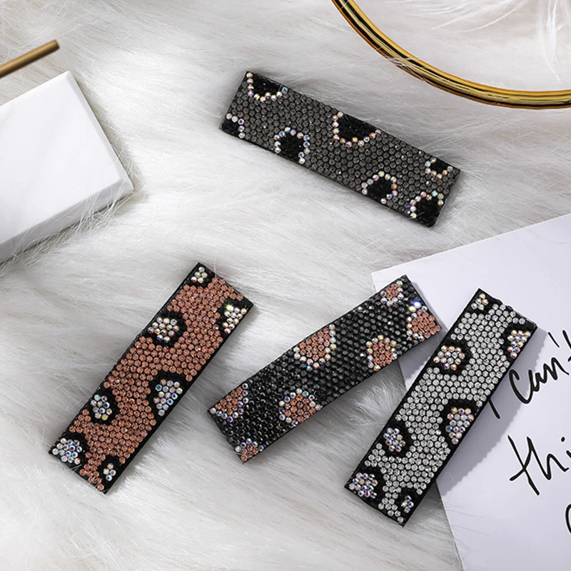 

2018 Fashion Japan and Korea Simple Full Rhinestone Zircon Rectangular Leopard Geometric Hairpins Women Bangs Hairclips Headwear