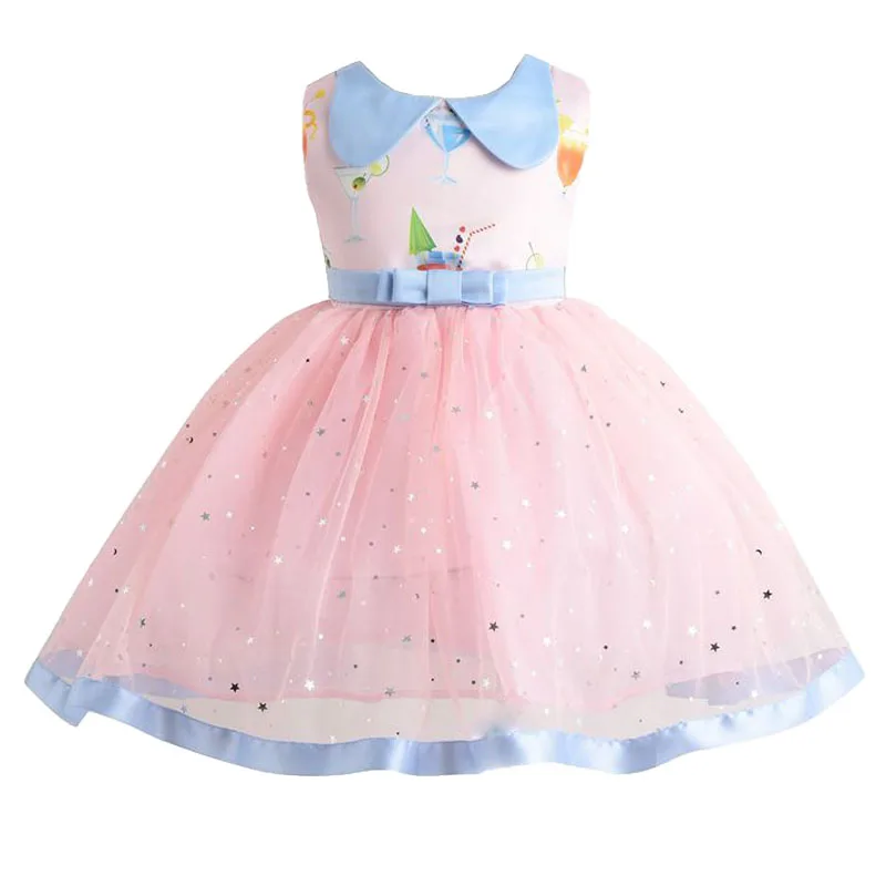 

2019 Summer Girls Sequin Print Dresses Fashion Kids Princess Sleeveless Dress Children Clothes Girls Birthday Party Mesh Dress