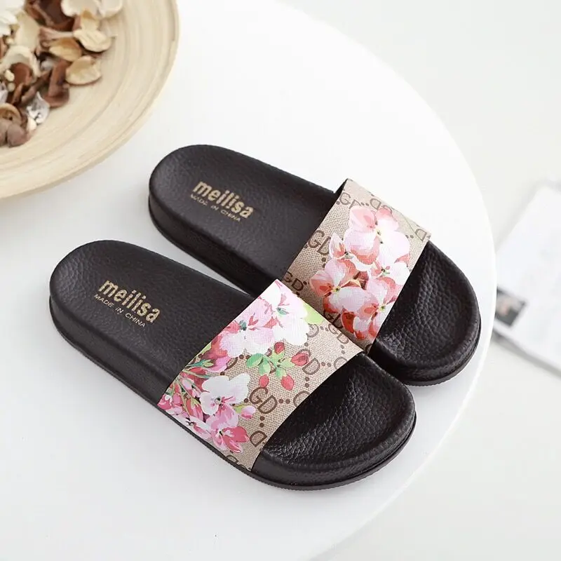 

New Summer Women's Printing Flower Slippers Fashion Thick Bottom Non-slip Slides Indoor Outdoor Comfortable Flat Slippers 36-41
